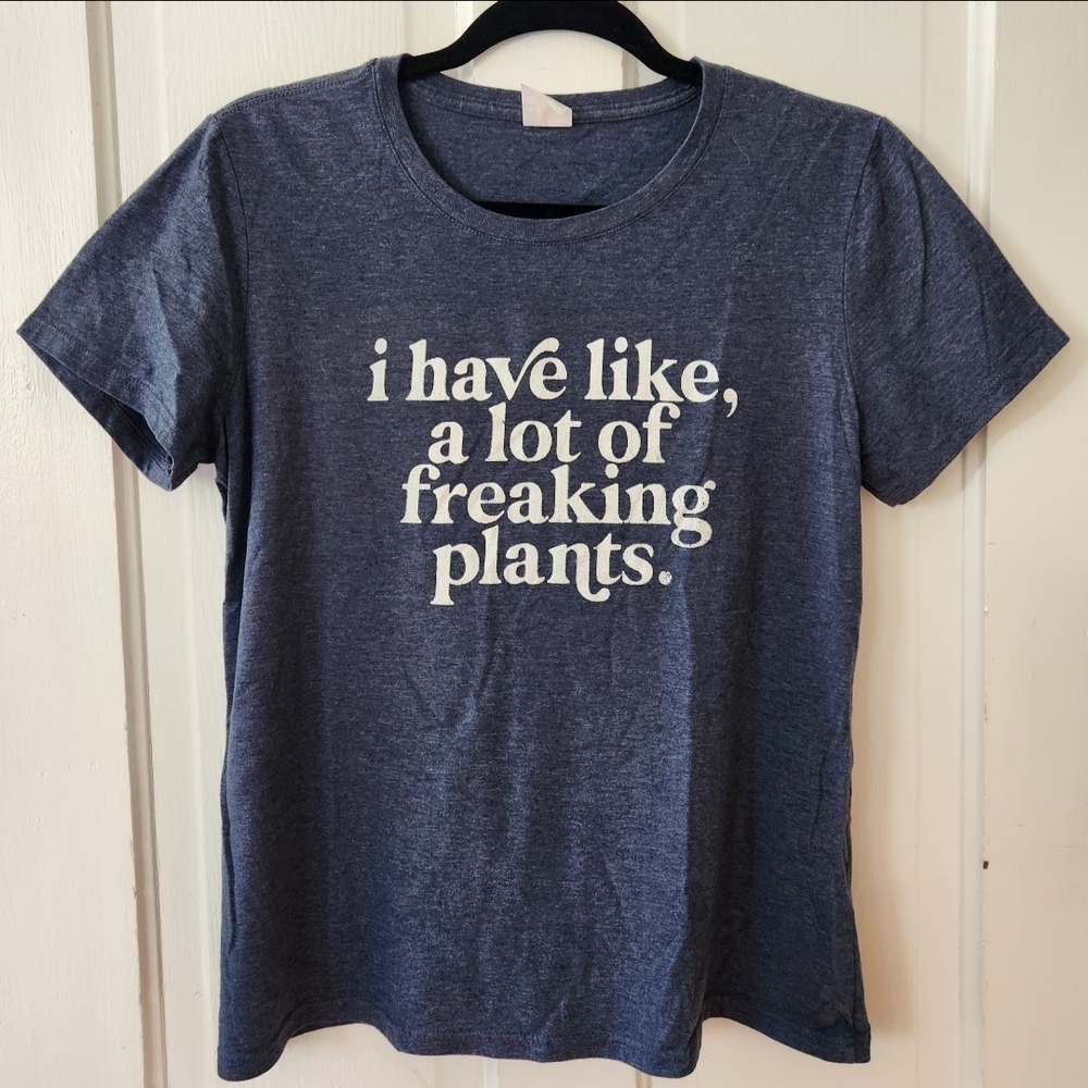 Blue Graphic T-Shirt with Plant Quote